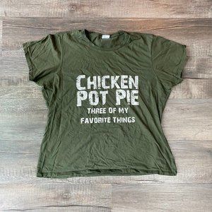 Olive Green Novelty Funny T-Shirt CHICKEN POT PIE Size XXL